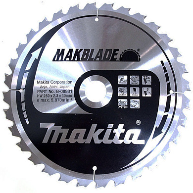Диск пильный Makita MAKBlade 260 мм 30 мм 32 зубьев (B-08931) Фото 1