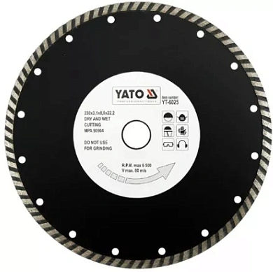 Диск алмазный YATO турбо 230x8,0x22,2 мм (YT-6025) Фото 1