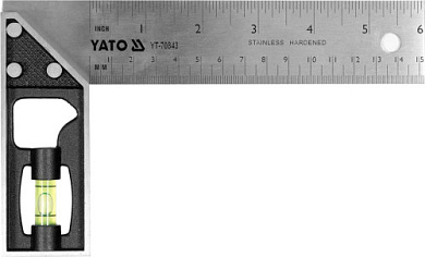 Кутник слюсара з нержавіючої сталі YATO YT-70843 90° з метричною шкалою і рівневою капсулою 150 мм Фото 1