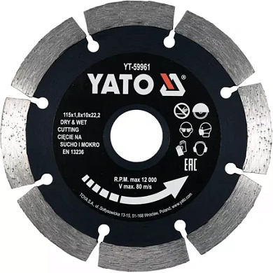 Диск отрезной Yato 115x1.8x10x22.2 мм (YT-59961) Фото 1