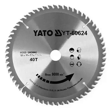 Диск пильный победитовый по дереву YATO YT-60624 185/30 мм, 40 зубцов Фото 1
