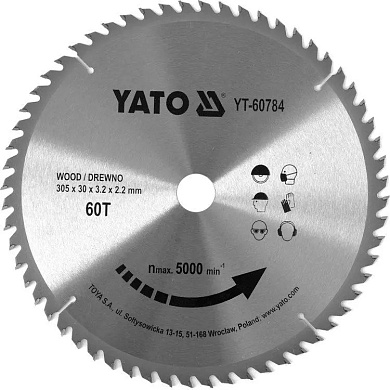 Диск пильный победитовый по дереву YATO YT-60784 305/30 мм 60 зубцов Фото 1