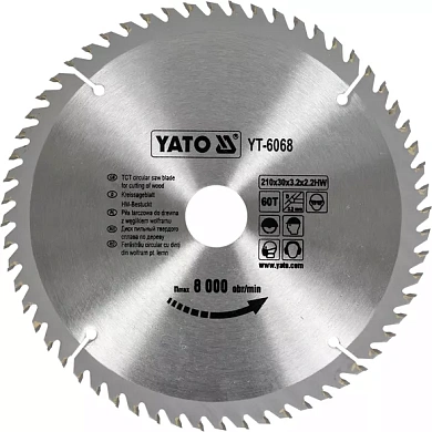 Диск пильный YATO по дереву 210х30x3.2x2.2 мм, 60 зубцов (YT-6068) Фото 1