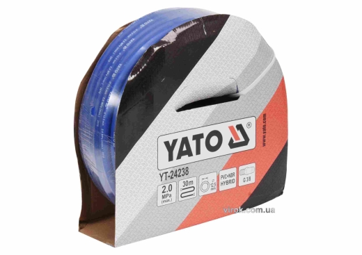 Шланг пневматичний гібридний (ПВХ+БНК) YATO YT-24238 Ø12.5 мм x30м, Ø=3/8", тиск ≤ 2 MPa, різьбове з'єднання Шланг пневматичний гібридний (ПВХ+БНК) YATO YT-24238 Ø12.5 мм x30м, Ø=3/8", тиск ≤ 2 MPa, різьбове з'єднання