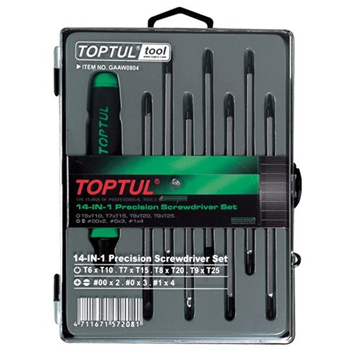 Набор отверток для точных работ TOPTUL 14 в 1 (T5-T20,PH,SL) GAAW0804 Набор отверток для точных работ TOPTUL 14 в 1 (T5-T20,PH,SL) GAAW0804