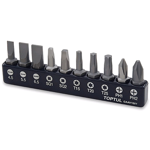 Набор бит для шуруповерта TOPTUL 1/4" 10 ед. (PH, SL, Torx, SQ) GAAV1001 Набор бит для шуруповерта TOPTUL 1/4" 10 ед. (PH, SL, Torx, SQ) GAAV1001