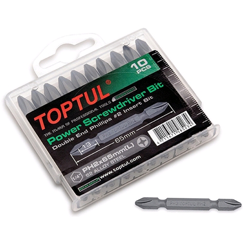 Набор бит двухсторонних TOPTUL 1/4" PH2х65 мм 10 шт. GAAW1001 Набор бит двухсторонних TOPTUL 1/4" PH2х65 мм 10 шт. GAAW1001