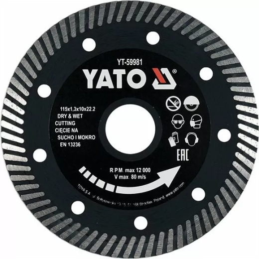 Диск отрезной Yato 115x1.3x10x22.2мм (YT-59981) Диск отрезной Yato 115x1.3x10x22.2мм (YT-59981)