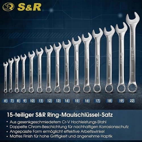Набор ключей комбинированных гаечных S&R 15 шт 6-22 мм - 4