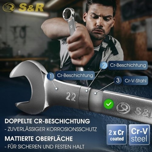 Набор ключей комбинированных гаечных S&R 15 шт 6-22 мм - 2