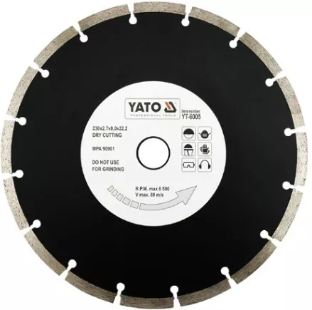 Диск алмазний YATO сигмент 230x8,0x22,2 мм (YT-6005) Диск алмазний YATO сигмент 230x8,0x22,2 мм (YT-6005)