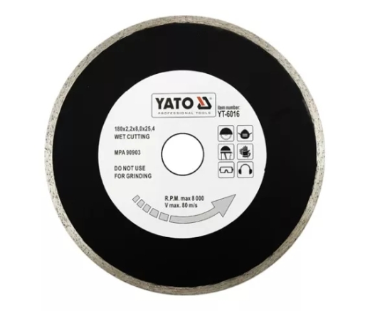 Диск алмазный YATO сплошной 180x8,0x25,4 мм (YT-6016) Диск алмазный YATO сплошной 180x8,0x25,4 мм (YT-6016)