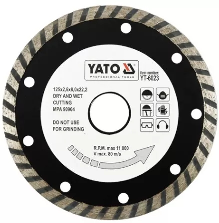 Диск алмазный YATO турбо 125x8,0x22,2 мм (YT-6023) Диск алмазный YATO турбо 125x8,0x22,2 мм (YT-6023)