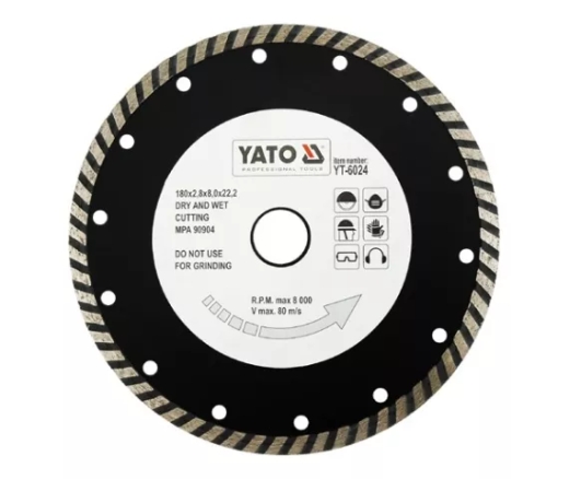 Диск алмазний YATO турбо 180x8,0x22,2 мм (YT-6024) Диск алмазний YATO турбо 180x8,0x22,2 мм (YT-6024)