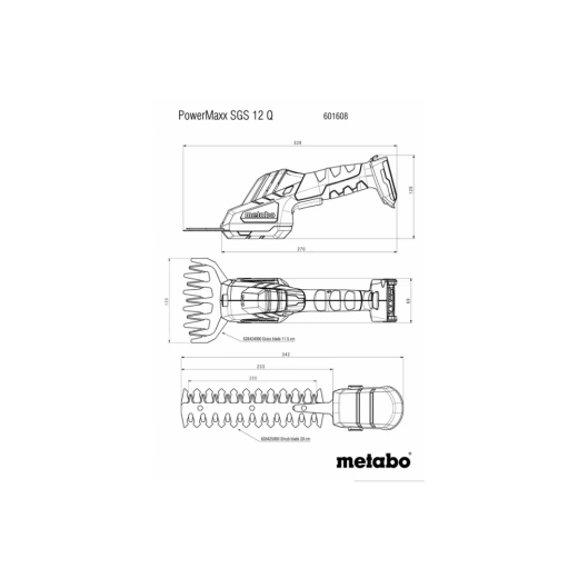 Акумуляторні ножиці для трави та кущів Metabo PowerMaxx SGS 12 Q каркас + телескопічна штанга, 691193000 - 6