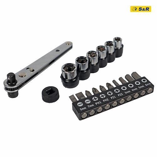 Набор бит и головок S&R 17 шт с трещеткой - 1
