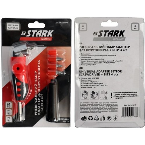 Насадка-удлинитель угловая Stark для шуруповерта 1/4" с набором бит - 5
