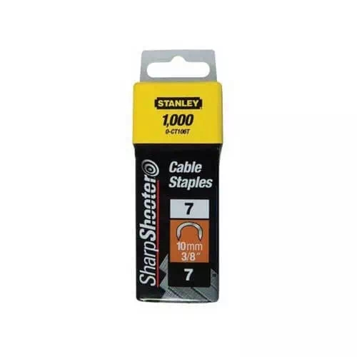 Скоби CABLE тип 7 висотою 12 мм, напівкруглі, для кріплення кабелю, в упаковці по 1000 шт STANLEY 1-CT108T Скоби CABLE тип 7 висотою 12 мм, напівкруглі, для кріплення кабелю, в упаковці по 1000 шт STANLEY 1-CT108T