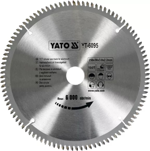 Диск пильный YATO по алюминию 250х30х3.0x2.2 мм, 100 зубцов (YT-6095) Диск пильный YATO по алюминию 250х30х3.0x2.2 мм, 100 зубцов (YT-6095)