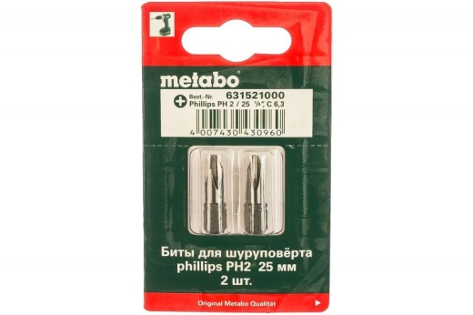 Біта Metabo Torsion PH 2 x 25 мм, 2 шт 631521000 Біта Metabo Torsion PH 2 x 25 мм, 2 шт 631521000