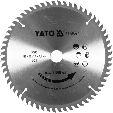Диск пильный Yato 185х2.5x20 мм, 60 зубцов (YT-60627) - 1