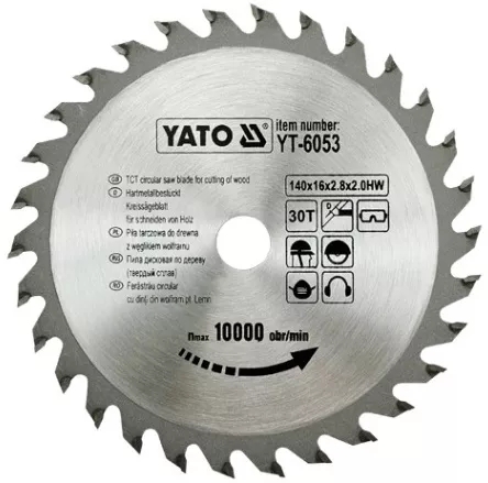 Диск пильний YATO по дереву 140х16х2.8х2.0 мм, 30 зубців (YT-6053) - 1