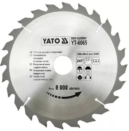 Диск пильный YATO по дереву 200х30x3.2x2.2 мм, 24 зубца (YT-6065) Диск пильный YATO по дереву 200х30x3.2x2.2 мм, 24 зубца (YT-6065)