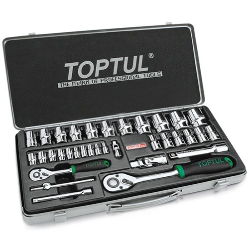 Набор головок с трещоткой TOPTUL 1/4", 1/2" 34 ед. GCAD3401 Набор головок с трещоткой TOPTUL 1/4", 1/2" 34 ед. GCAD3401