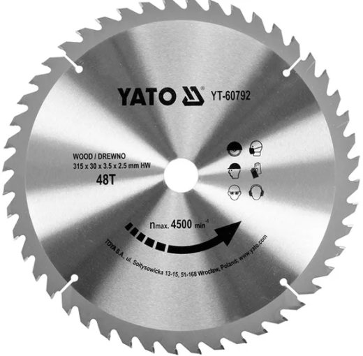 Диск пильный YATO по дереву 315х30х3.5х2.5 мм, 48 зубцов (YT-60792) Диск пильный YATO по дереву 315х30х3.5х2.5 мм, 48 зубцов (YT-60792)