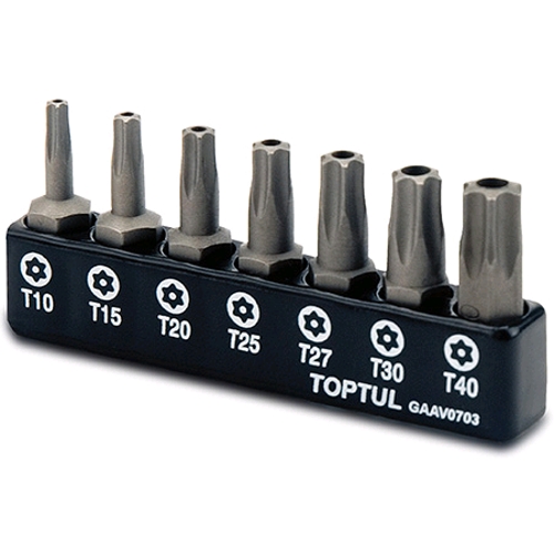 Набор бит TOPTUL TORX с отверстием 1/4" 7 ед. (T10-T40) GAAV0703 Набор бит TOPTUL TORX с отверстием 1/4" 7 ед. (T10-T40) GAAV0703