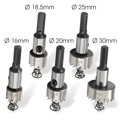 Набір коронок по металу S&R Meister HSS M35 Co5% (у зборі) 5 шт - 7
