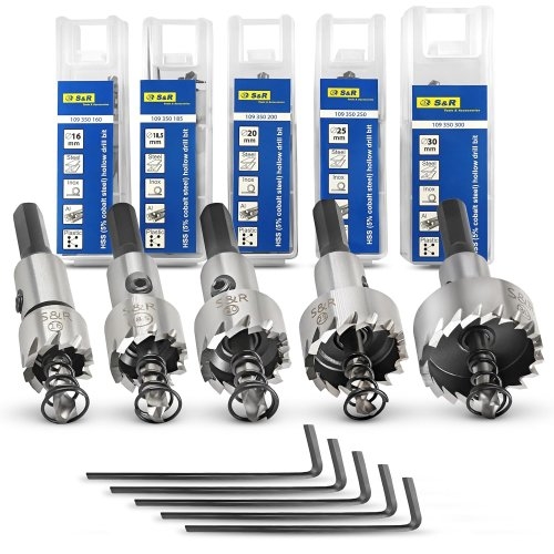 Набір коронок по металу S&R Meister HSS M35 Co5% (у зборі) 5 шт - 1