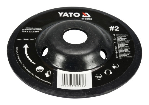 Диск-фреза шліфувальний YATO YT-59169 по дереву, ПВХ, гіпсу 125x22.2 мм шорсткість №2 Диск-фреза шліфувальний YATO YT-59169 по дереву, ПВХ, гіпсу 125x22.2 мм шорсткість №2