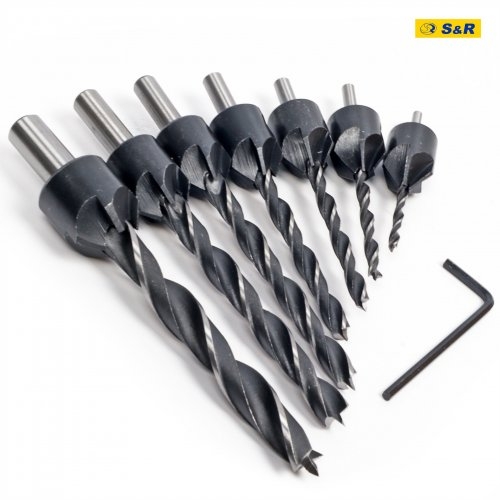 Набір свердл S&R Meister 7 шт по дереву із зенкером - 8