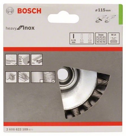 Щетка конусная из нержавеющей стальной проволоки Bosch Heavy for Inox Ø 115x0.35 мм - 2