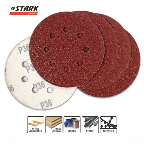 Папір шліфувальний Stark D125 мм 8 отворів з. 36 5 шт. - 3