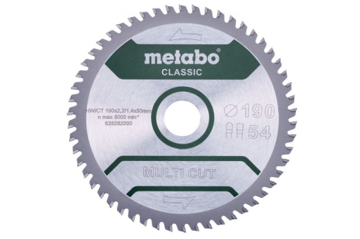 Пиляльний диск Metabo Multi cut Classic HW/CT 190х2.2/1.4x30, Z54 FZ/TZ 5° 628282000 Пиляльний диск Metabo Multi cut Classic HW/CT 190х2.2/1.4x30, Z54 FZ/TZ 5° 628282000