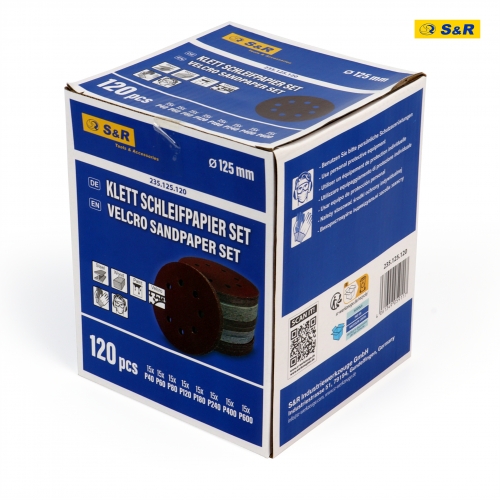 Набор шлифовальной бумаги S&R 8 отверстий 125 мм 120 шт - 12