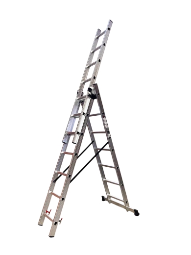 Драбина алюмінієва трисекційна GTM KME307 3x7 сходинок 1.9-4.07м - 1
