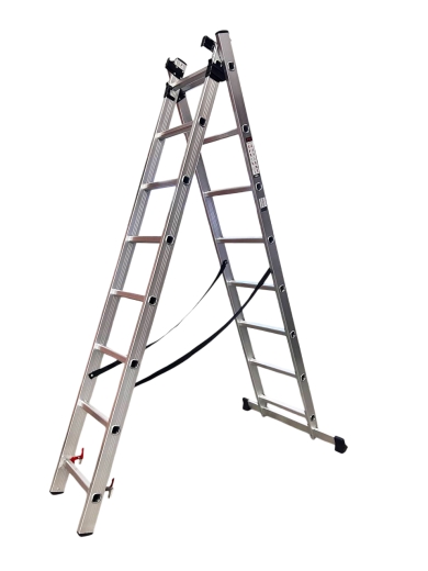 Лестница алюминиевая трёхсекционная GTM KME308 3x8 ступенек 2.18-4.88м - 2