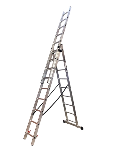 Драбина алюмінієва трисекційна GTM KME309 3x9 сходинок 2.45-5.69м - 1