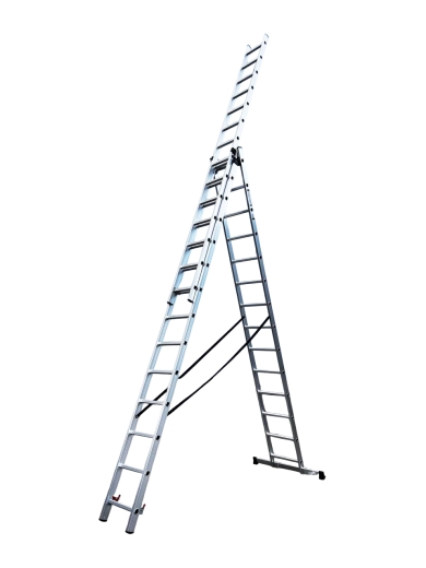 Драбина алюмінієва трисекційна GTM KME314 3x14 сходинок 3.8-9.74м - 1