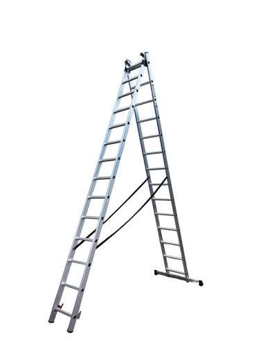 Лестница алюминиевая трёхсекционная GTM KME314 3x14 ступенек 3.8-9.74м - 2