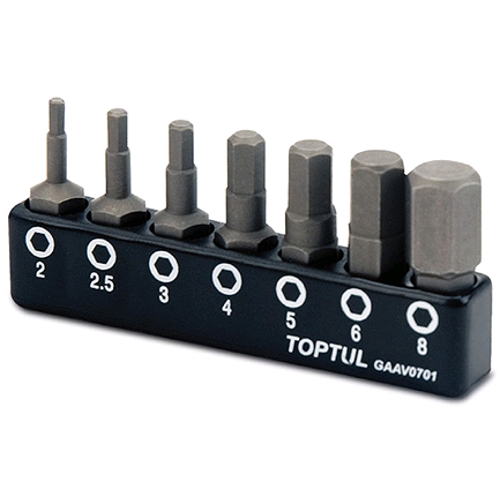 Набор бит шестигранных TOPTUL 1/4" 7 ед. (Hex: 2, 2.5, 3, 4, 5, 6, 8 мм) GAAV0701 Набор бит шестигранных TOPTUL 1/4" 7 ед. (Hex: 2, 2.5, 3, 4, 5, 6, 8 мм) GAAV0701