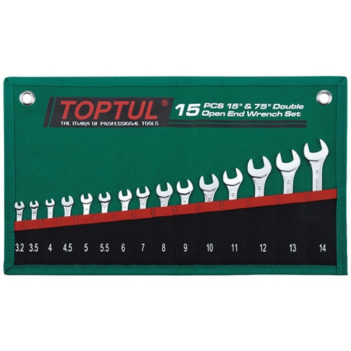 Набор ключей рожковых TOPTUL 15 шт. 3,2-14 мм 15°х75° GRAJ1501 - 1