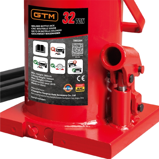 Домкрат гідравлічний GTM TH93204 32т пляшковий одноштоковий - 3