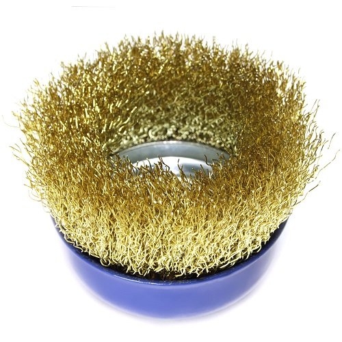Щетка чашечная S&R 75 мм, латунная рифленая проволока - 4