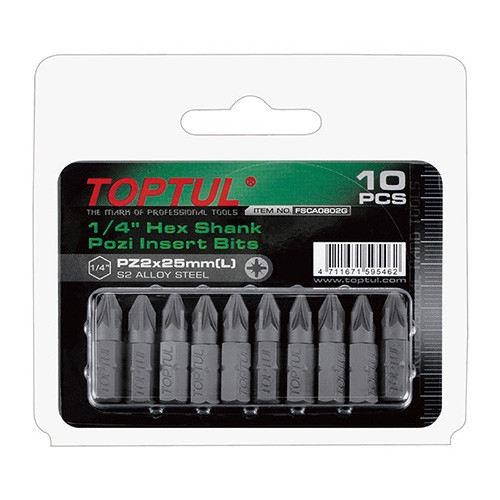 Набір насадок викруткових TOPTUL 1/4" L 25 мм PZ1 10 од. FSCA0801G Набір насадок викруткових TOPTUL 1/4" L 25 мм PZ1 10 од. FSCA0801G