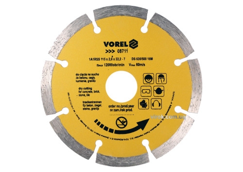 Диск відрізний алмазний сегментний VOREL 08711 SEGMENT Ø= 115 мм - 1
