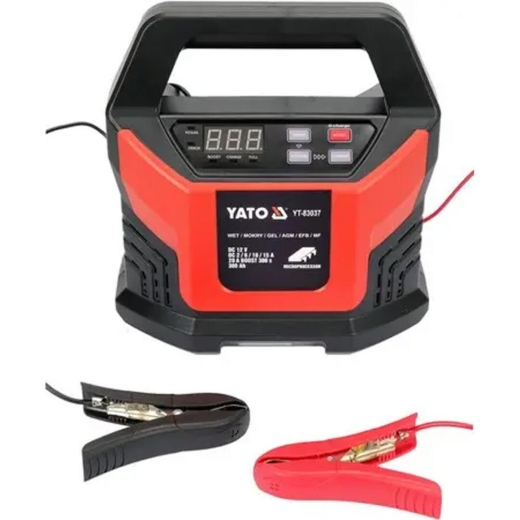 Зарядний пристрій з LCD дисплеєм від мережі 230В YATO YT-83037 до акумулятора 12V; 2, 6,10,15 А, макс. 300A /г Зарядний пристрій з LCD дисплеєм від мережі 230В YATO YT-83037 до акумулятора 12V; 2, 6,10,15 А, макс. 300A /г